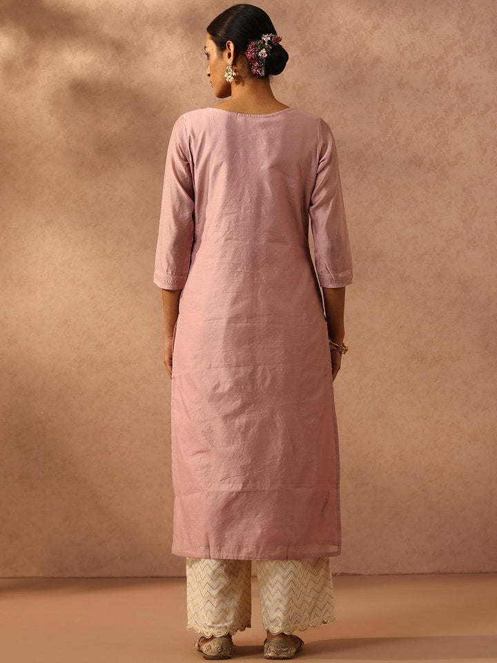 Mauve Embroidered Chanderi Silk Straight Kurta