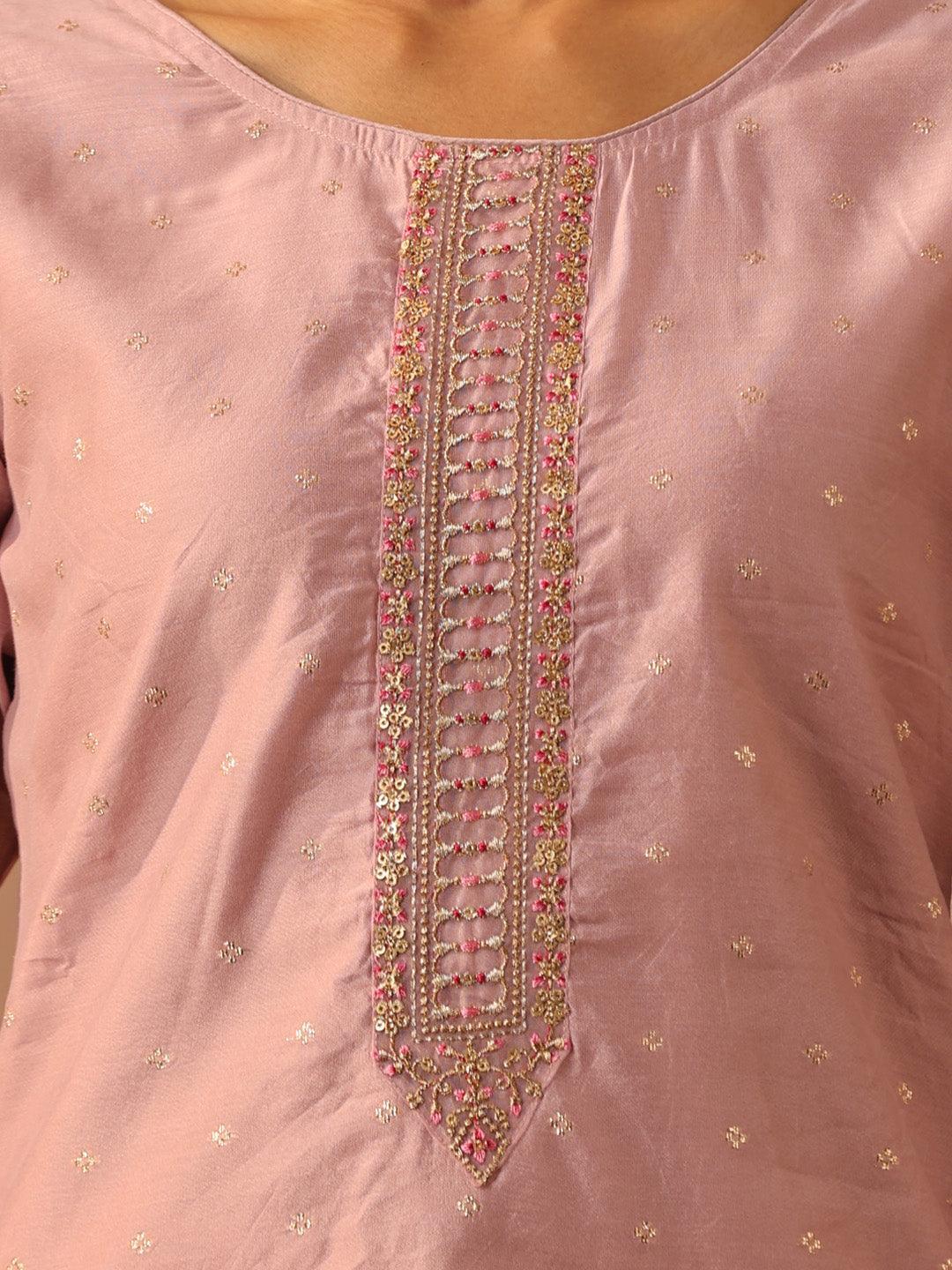 Mauve Embroidered Chanderi Silk Straight Kurta - ShopLibas 