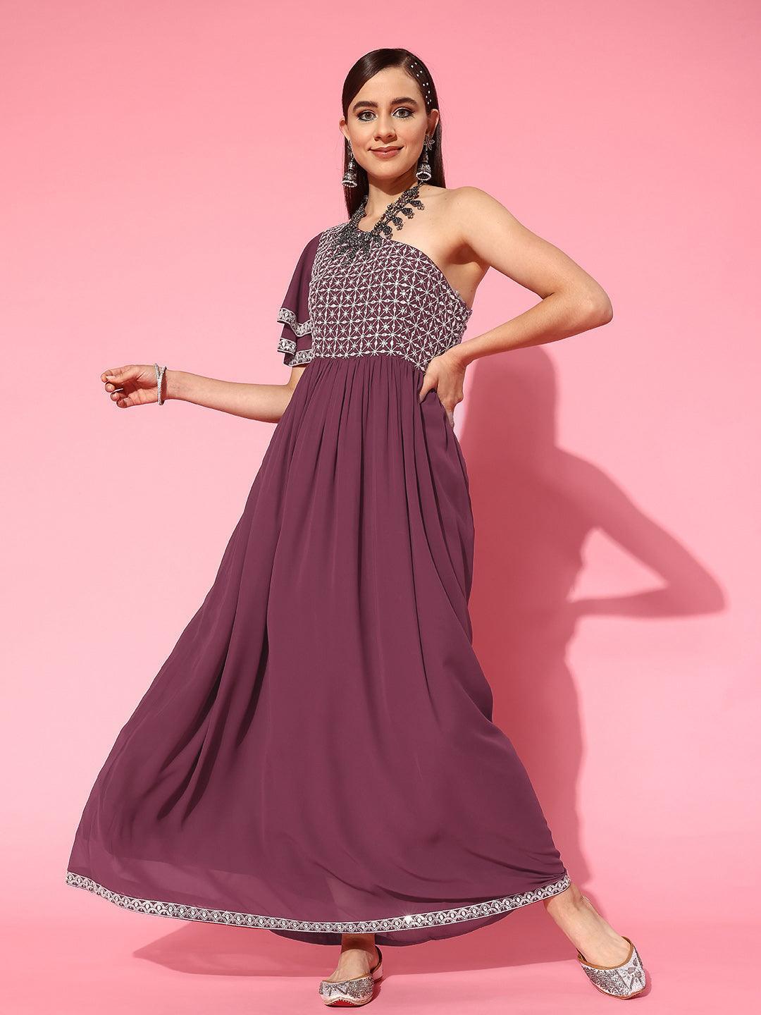 Mauve Embroidered Georgette Gown XL Mauve Embroidered Georgette Gown XL