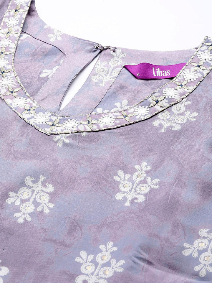 Mauve Printed Silk Blend Straight Kurta Set With Trousers