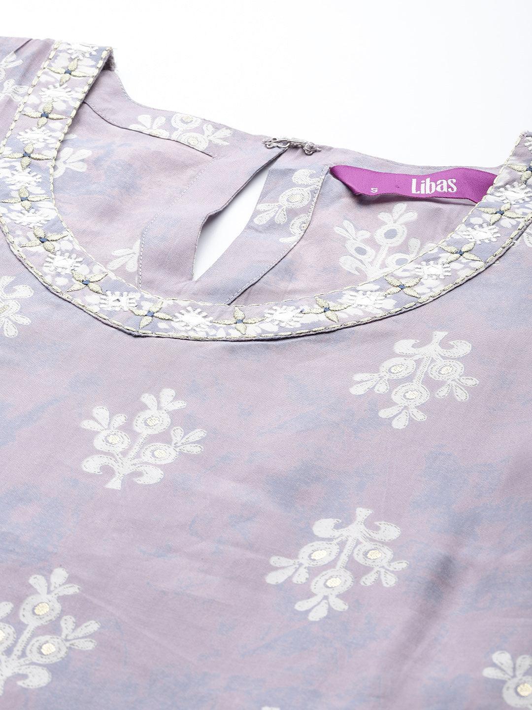 Mauve Printed Silk Straight Kurta - ShopLibas 