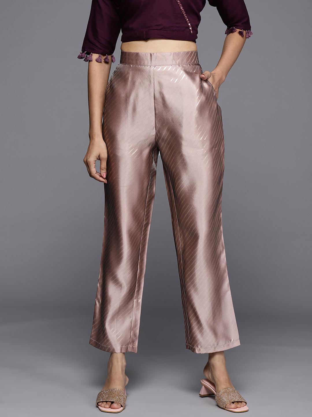 Mauve Printed Silk Trousers - ShopLibas