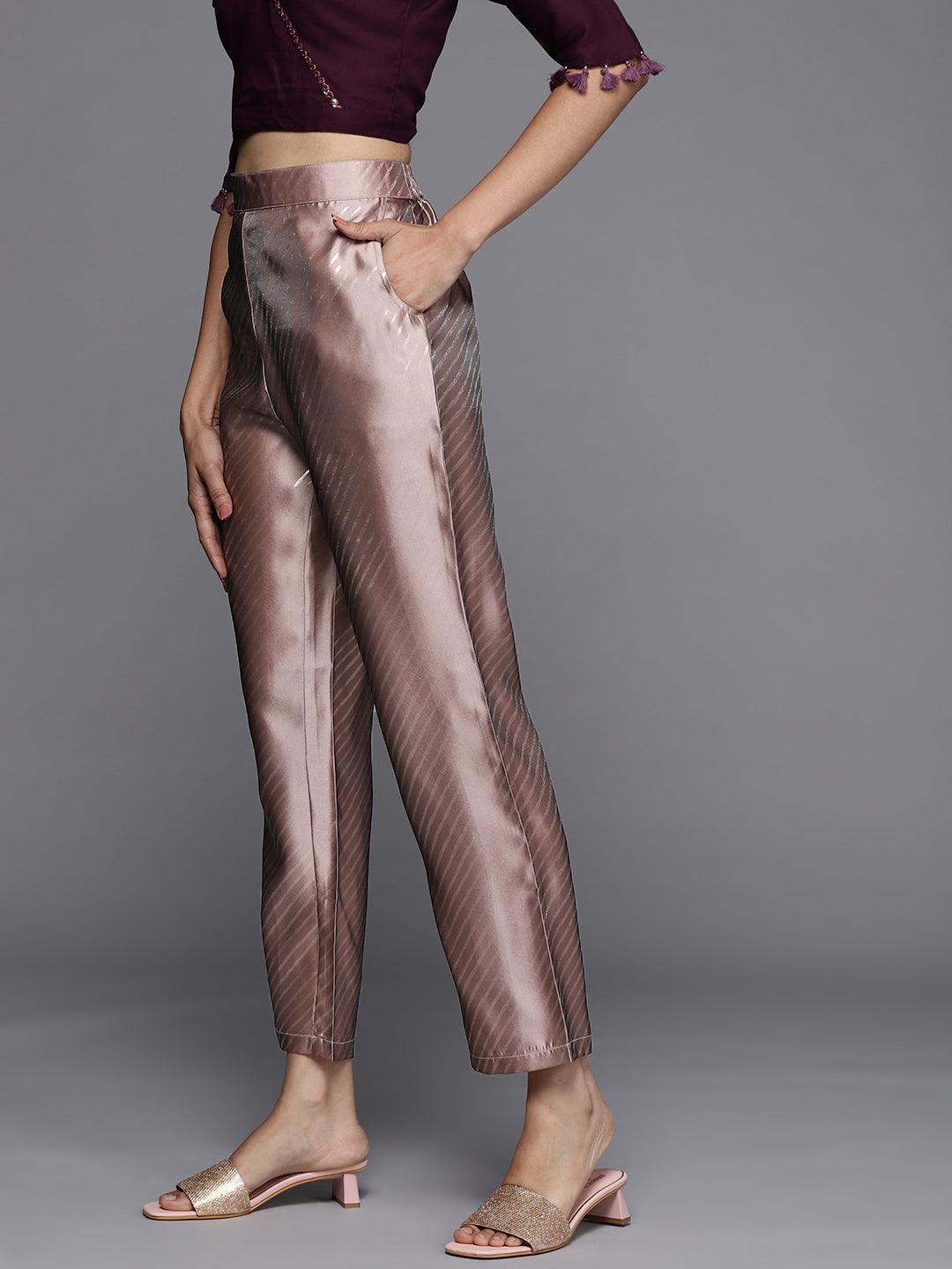 Mauve Printed Silk Trousers - ShopLibas 