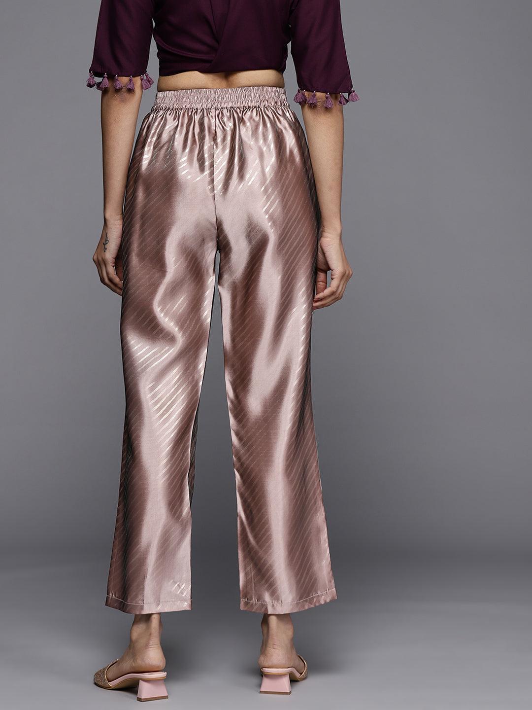 Mauve Printed Silk Trousers - ShopLibas 