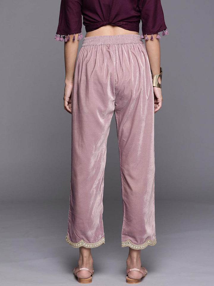 Mauve Solid Velvet Trousers - ShopLibas