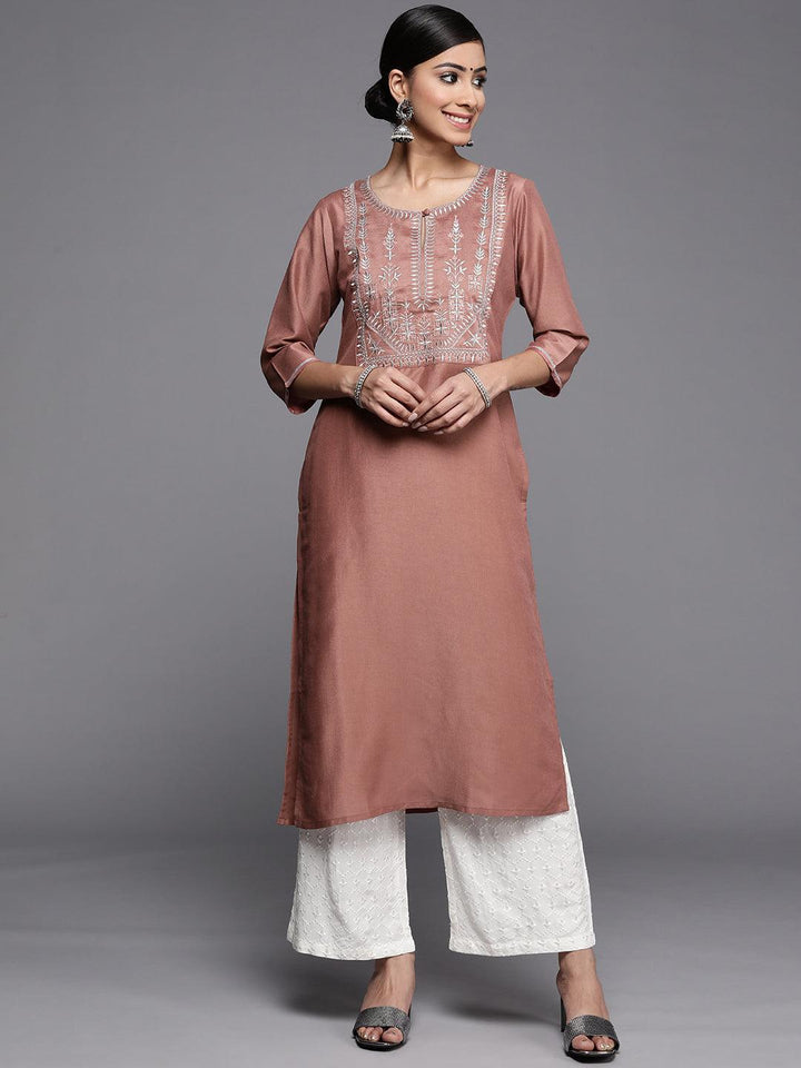 Mauve Yoke Design Silk Kurta - ShopLibas