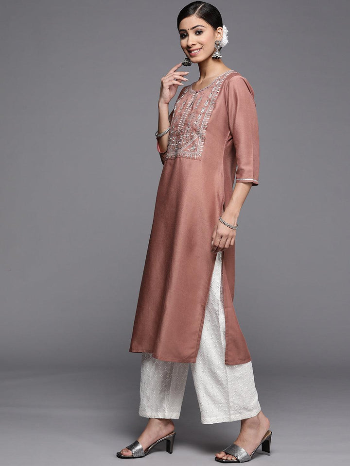 Mauve Yoke Design Silk Kurta - ShopLibas