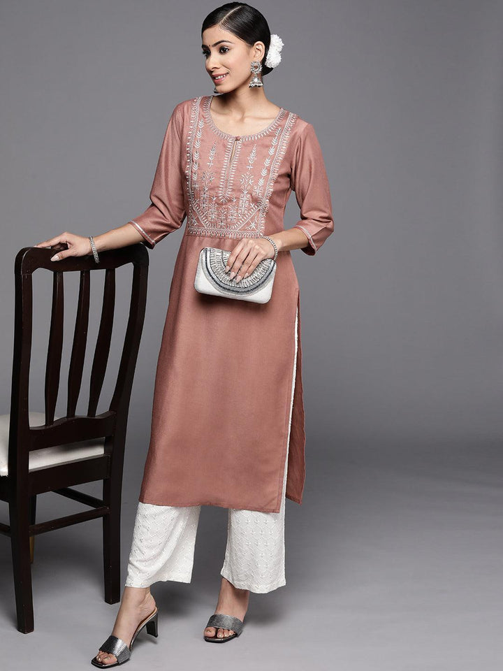 Mauve Yoke Design Silk Kurta - ShopLibas