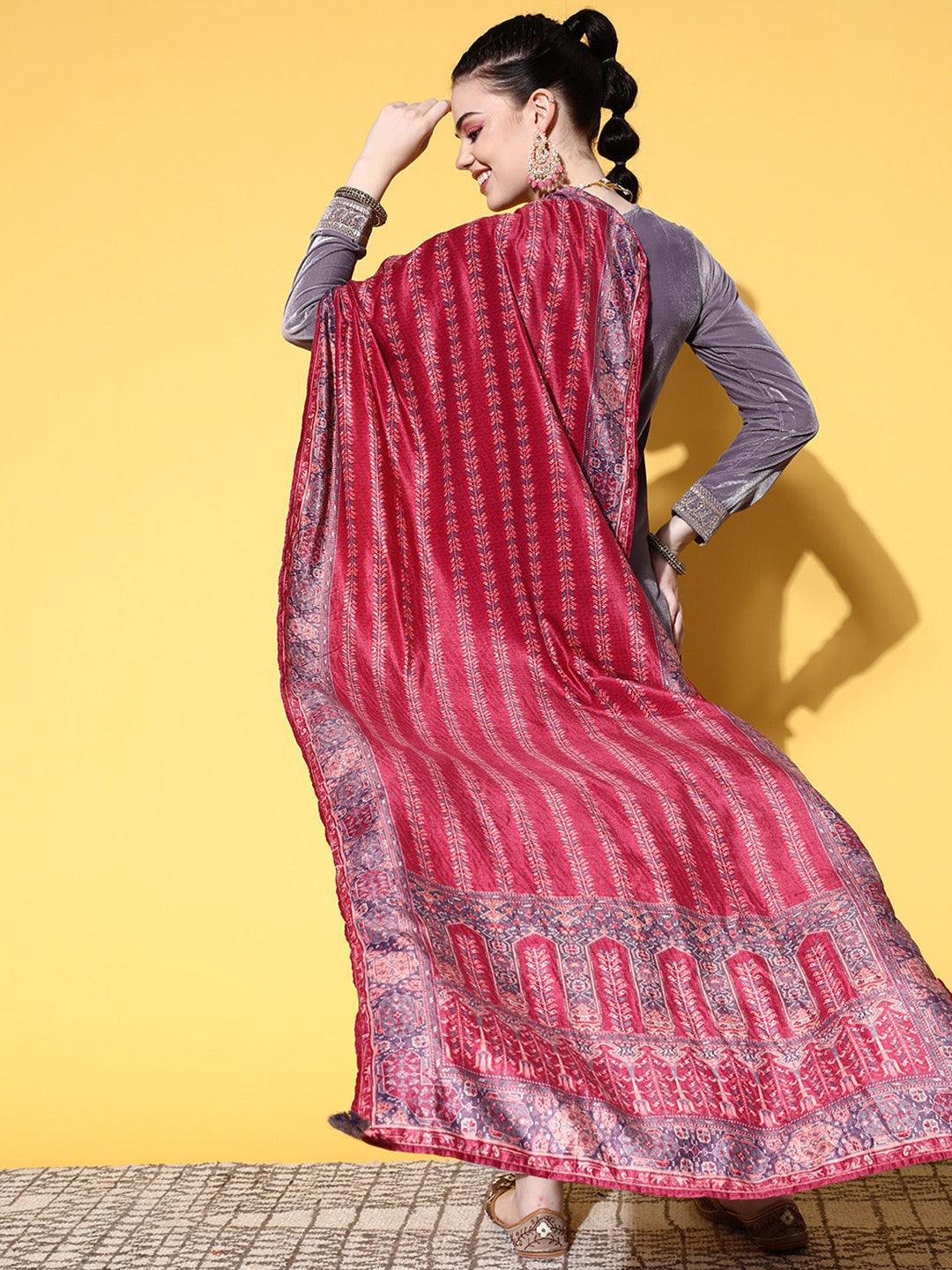 Mauve Yoke Design Velvet Straight Suit Set - ShopLibas 