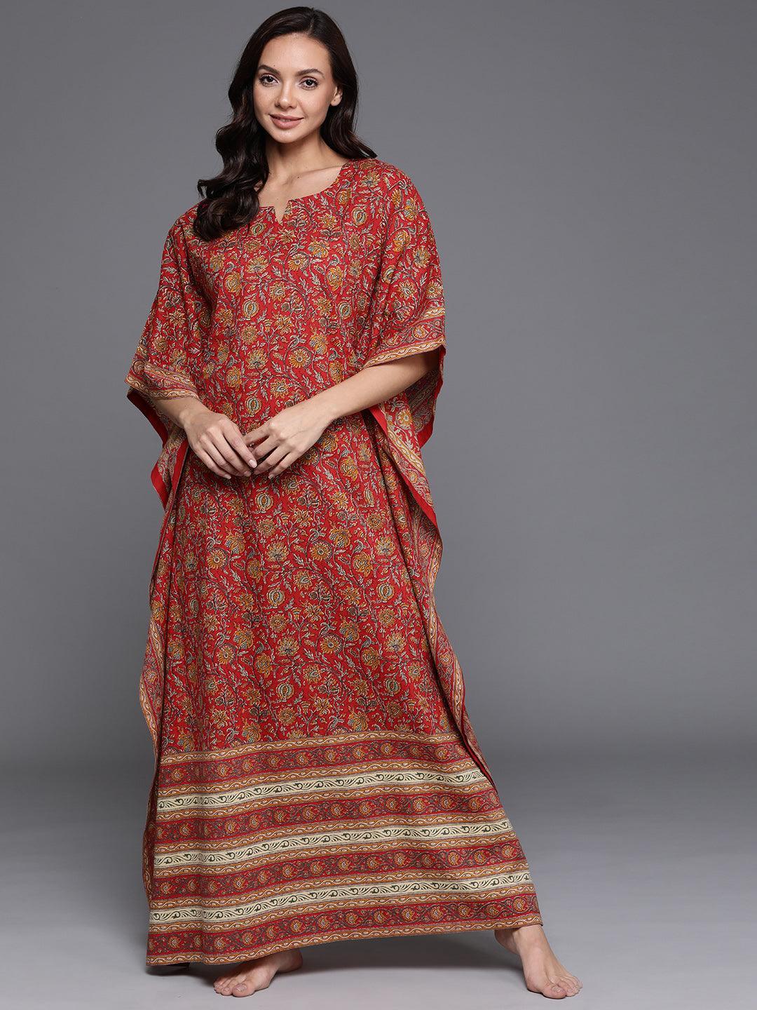 Multicoloured Printed Cotton Nightdress - ShopLibas