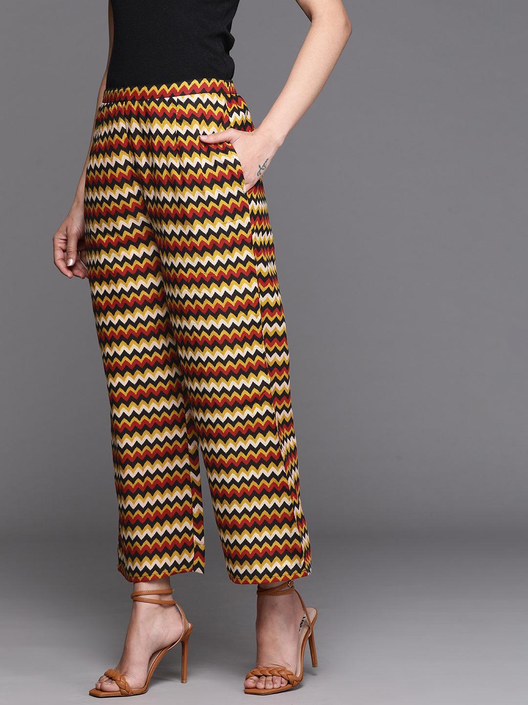 Multicoloured Printed Cotton Palazzos - ShopLibas 