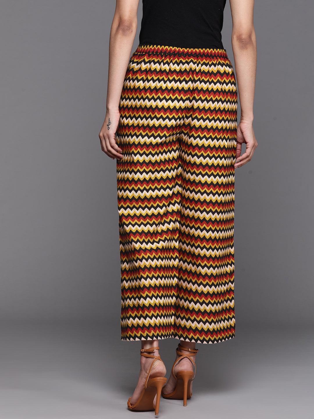 Multicoloured Printed Cotton Palazzos - ShopLibas 