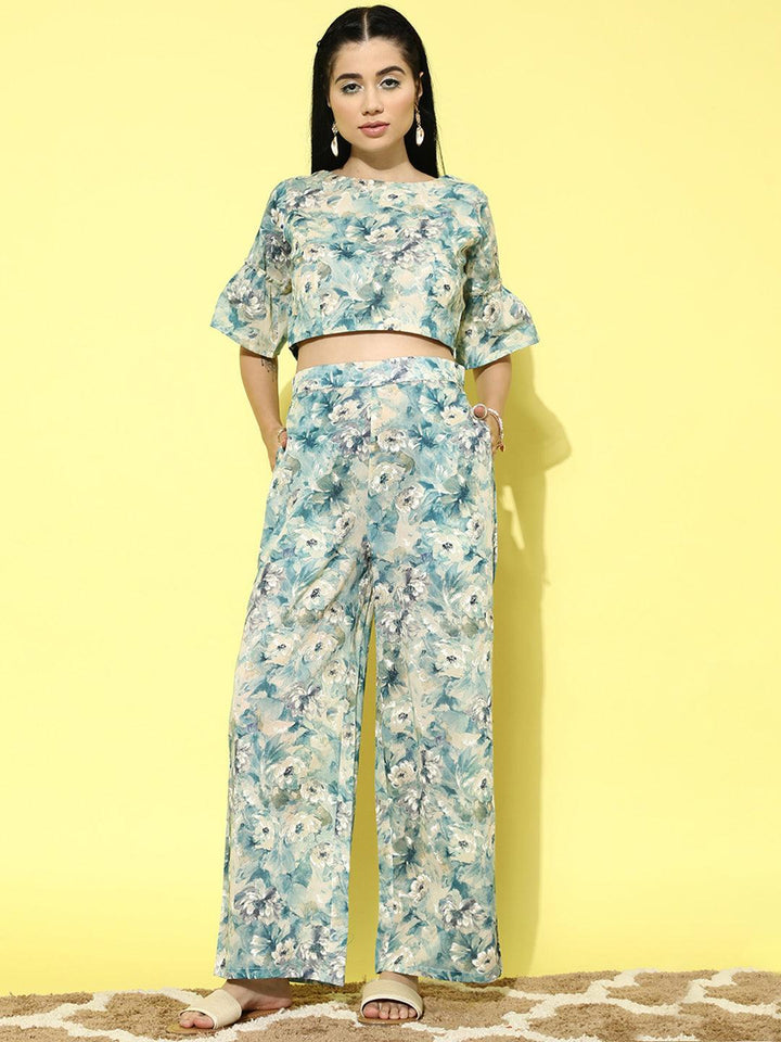 Multicoloured Printed Cotton Top With Palazzos