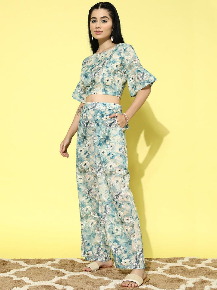 Multicoloured Printed Cotton Top With Palazzos