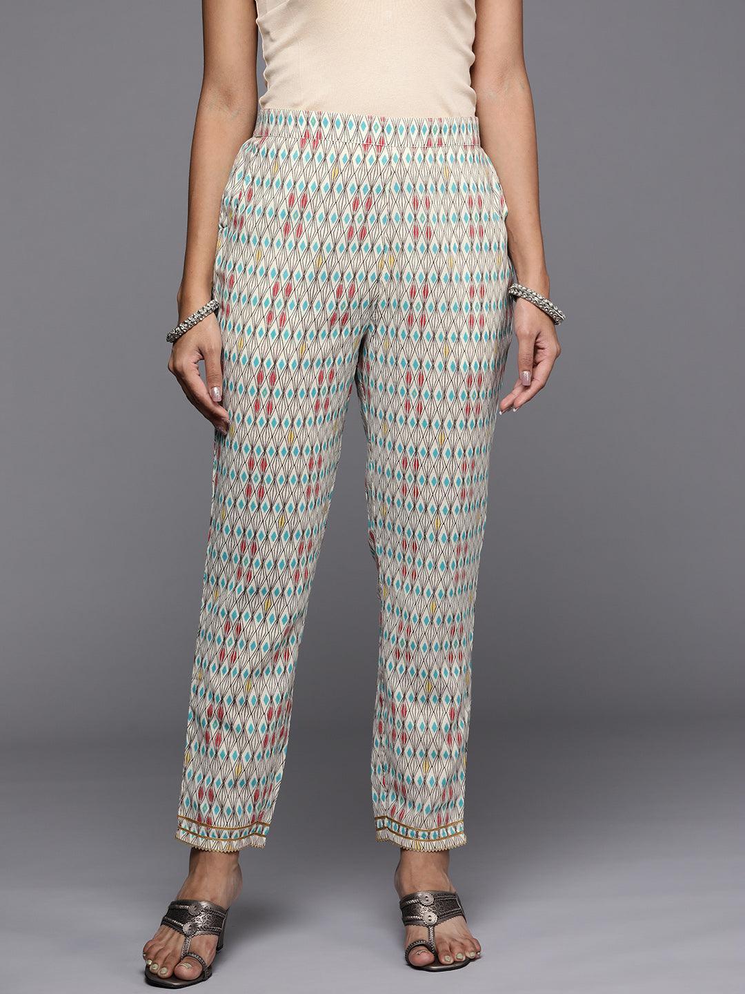 Multicoloured Printed Cotton Trousers - ShopLibas