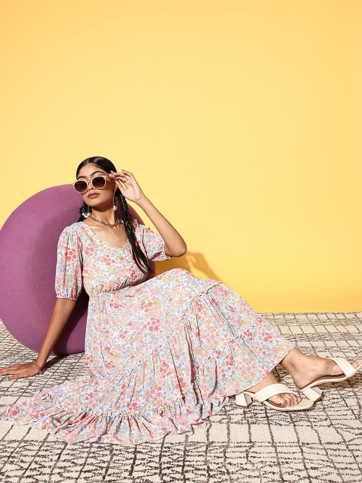 Multicoloured Printed Georgette A-Line Dress - ShopLibas