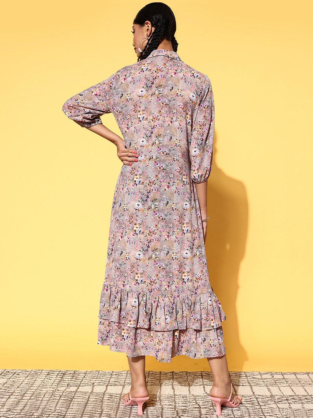 Multicoloured Printed Georgette A-Line Dress - ShopLibas