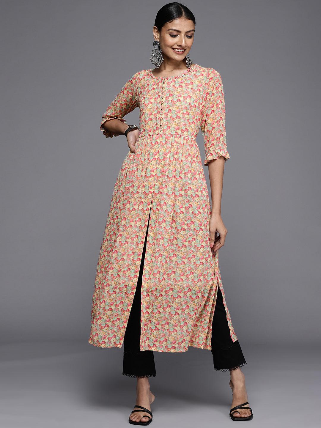 Multicoloured Printed Georgette A-Line Kurta - ShopLibas