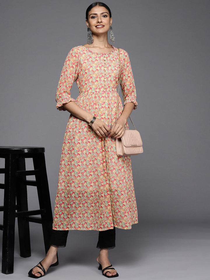 Multicoloured Printed Georgette A-Line Kurta - ShopLibas