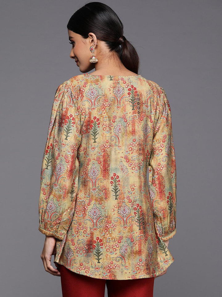 Multicoloured Printed Silk Blend A-Line Kurti - ShopLibas