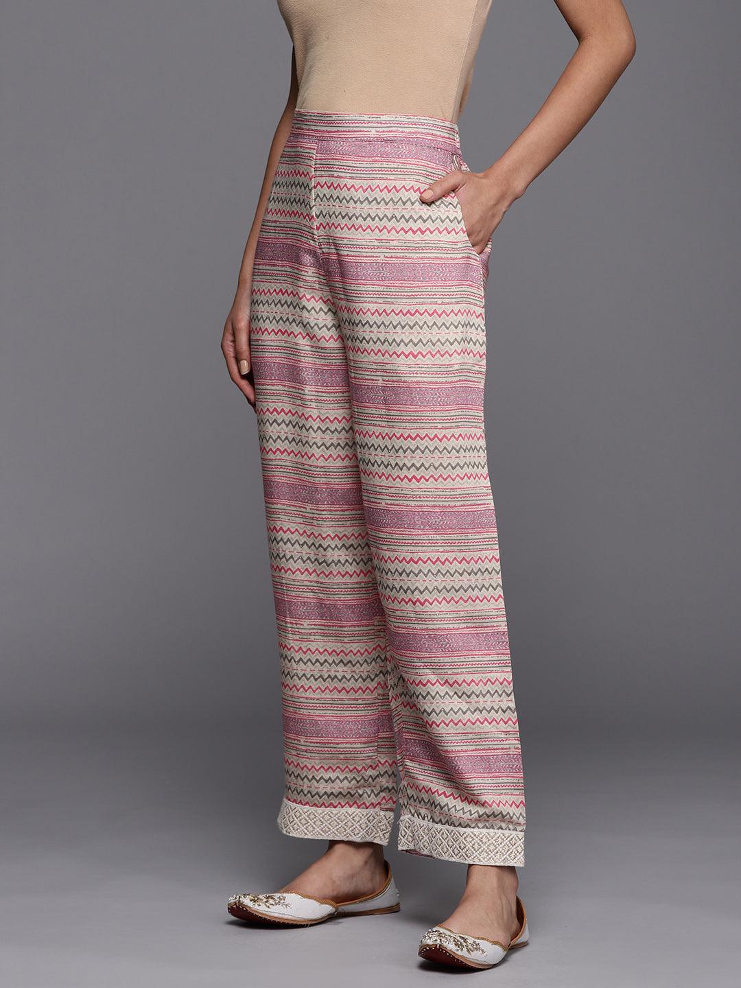Multicoloured Printed Silk Trousers - ShopLibas 