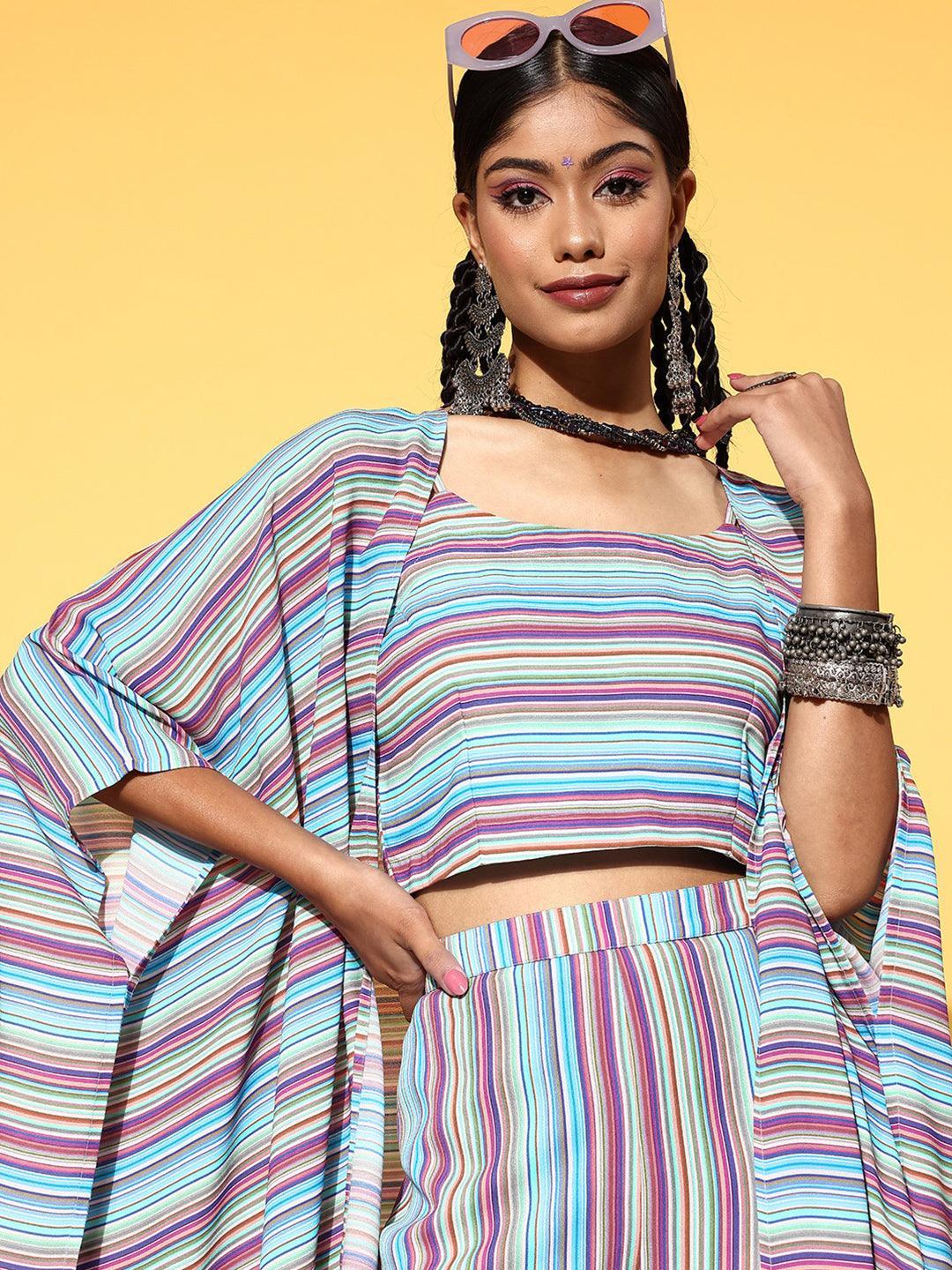 Multicoloured Striped Georgette Co-Ords - ShopLibas
