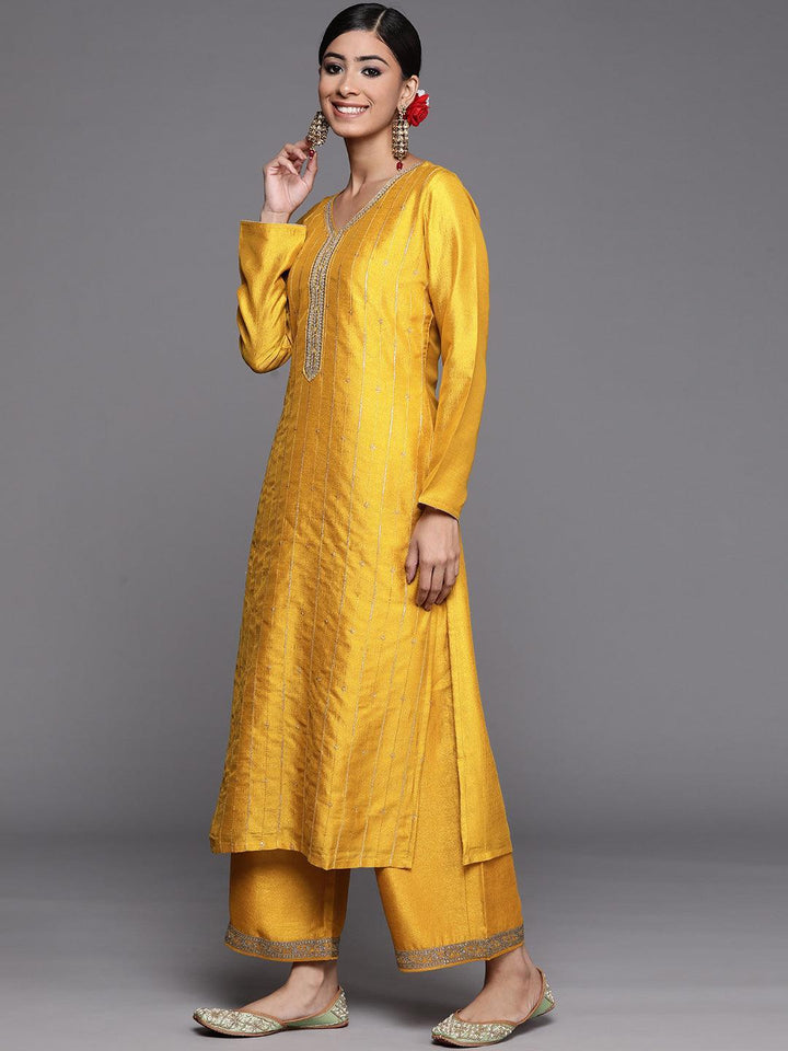 Mustard Embroidered Silk Straight Kurta