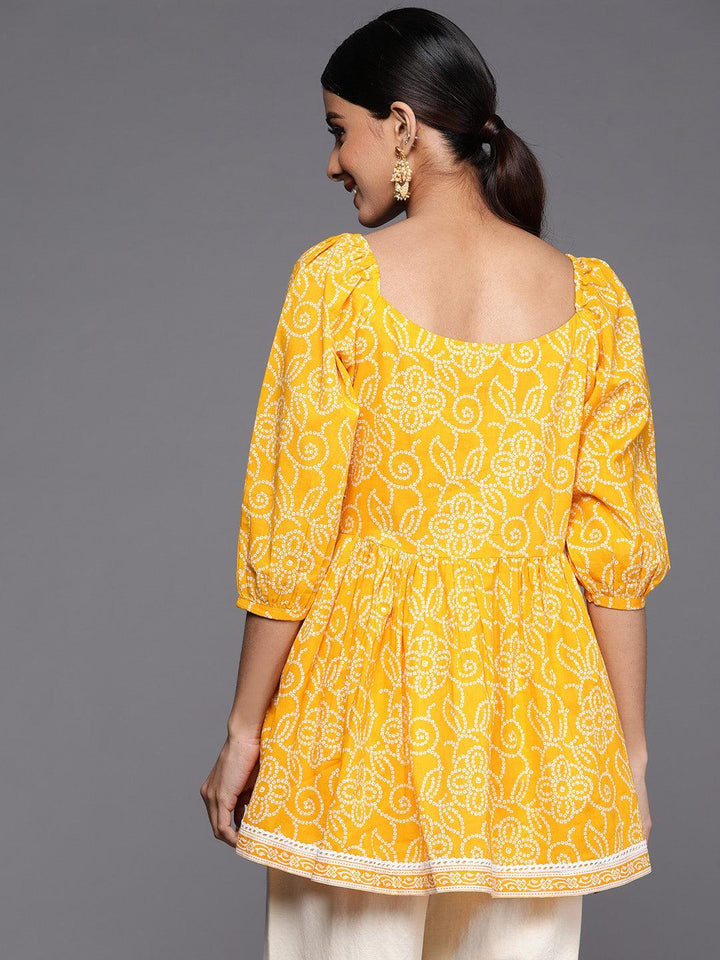 Mustard Printed Cotton A-Line Kurti - ShopLibas