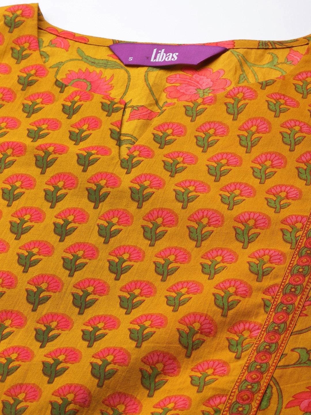 Mustard Printed Cotton Dress - ShopLibas