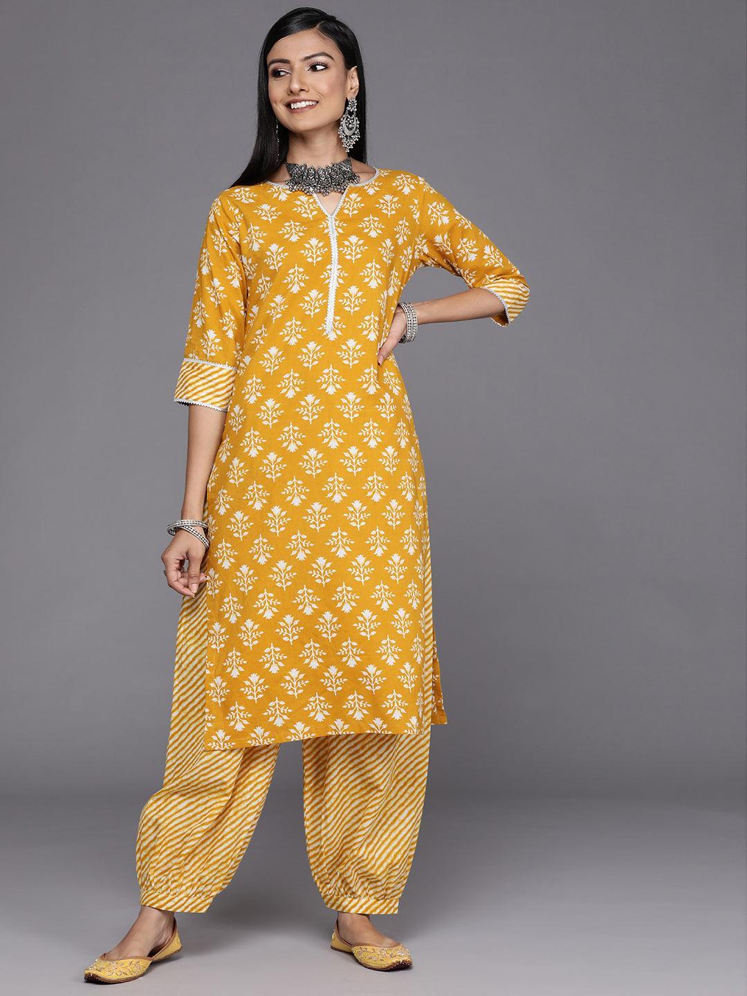 Mustard Printed Cotton Kurta - ShopLibas