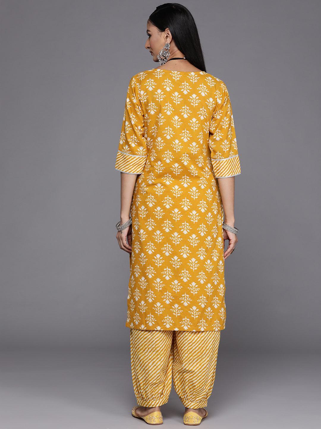 Mustard Printed Cotton Kurta - ShopLibas