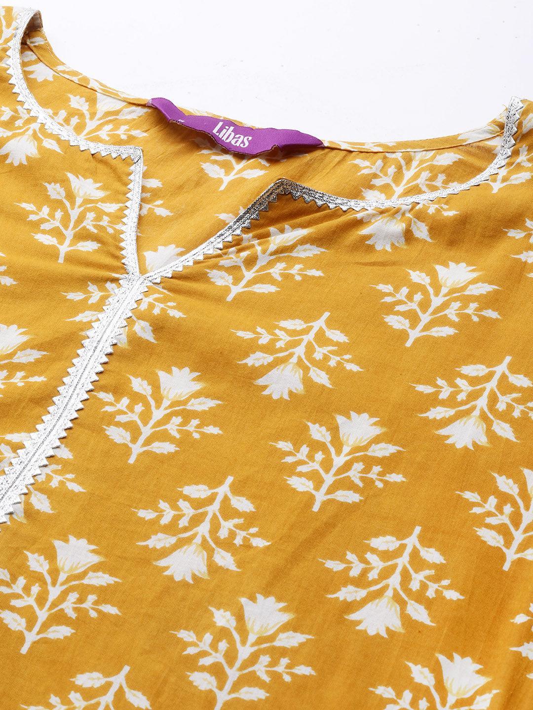Mustard Printed Cotton Kurta - ShopLibas