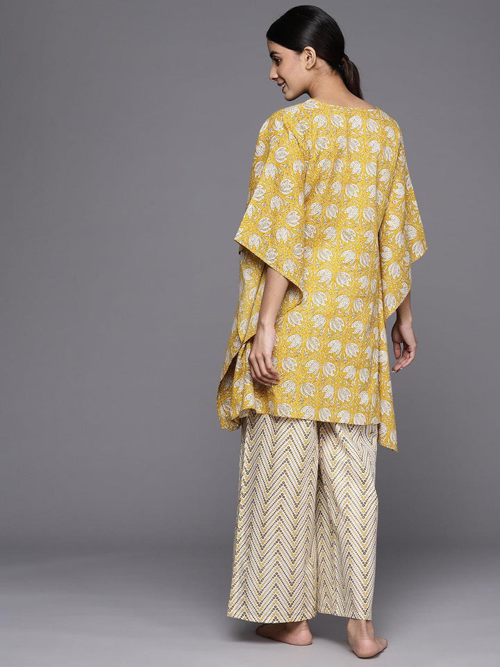 Mustard Printed Cotton Night Suit