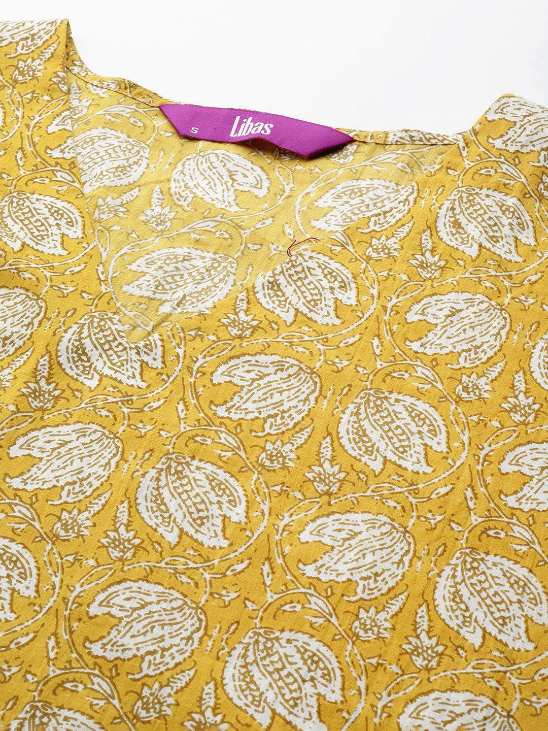 Mustard Printed Cotton Night Suit - ShopLibas 