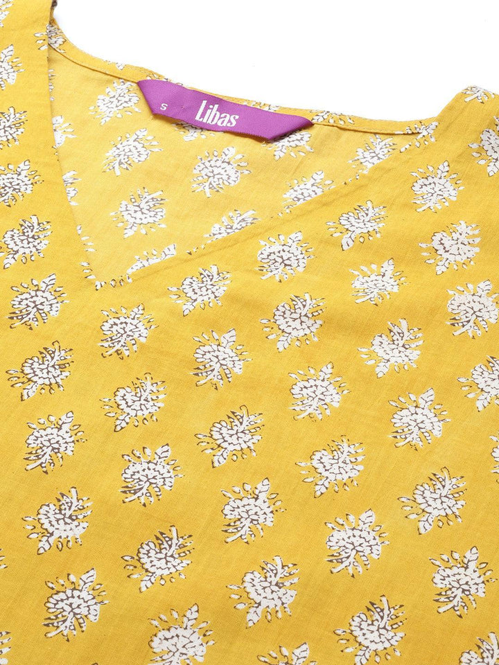 Mustard Printed Cotton Night Suit - ShopLibas