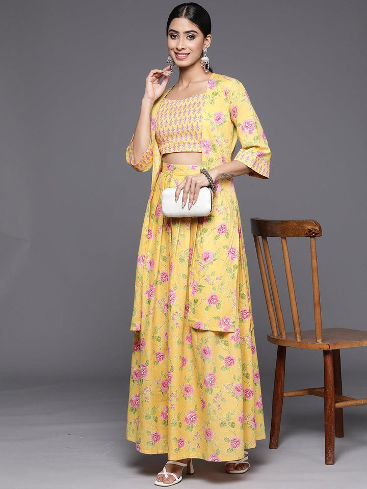 Mustard Printed Cotton 3 Piece Co-Ords