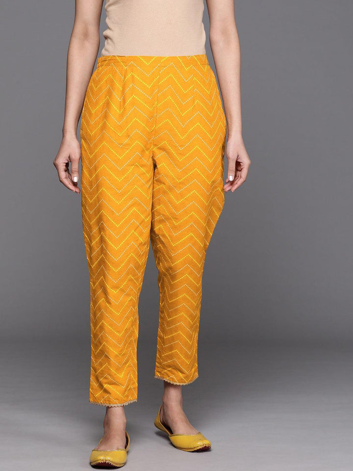 Mustard Printed Cotton Trousers - ShopLibas