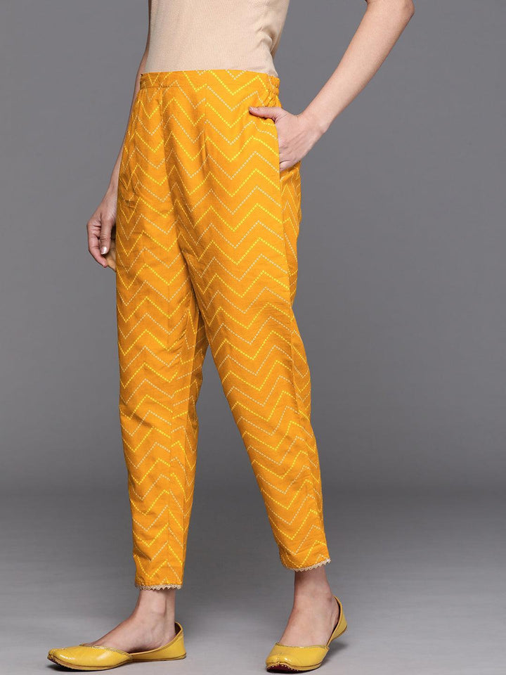 Mustard Printed Cotton Trousers - ShopLibas