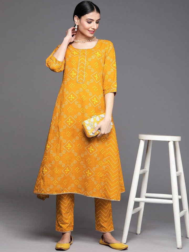 Mustard Printed Cotton Trousers - ShopLibas