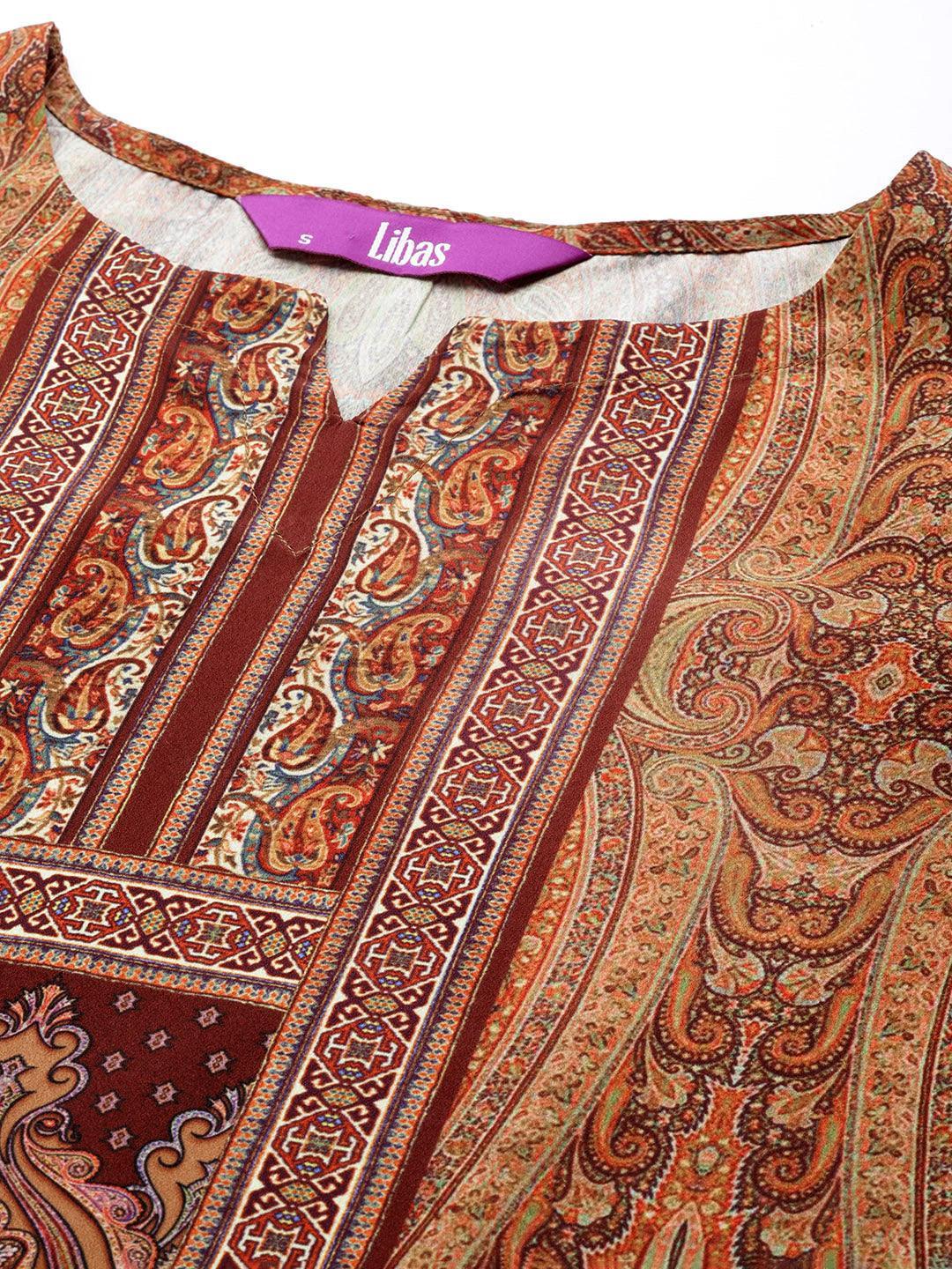 Mustard Printed Crepe Straight Suit Set With Trousers - ShopLibas 