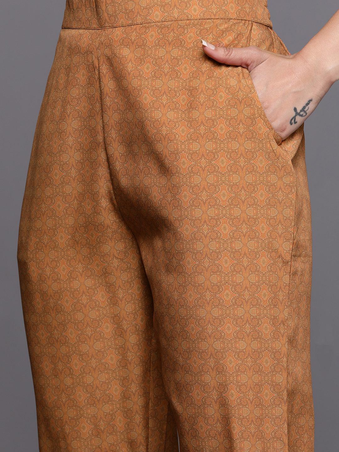 Mustard Printed Crepe Straight Suit Set With Trousers - ShopLibas 