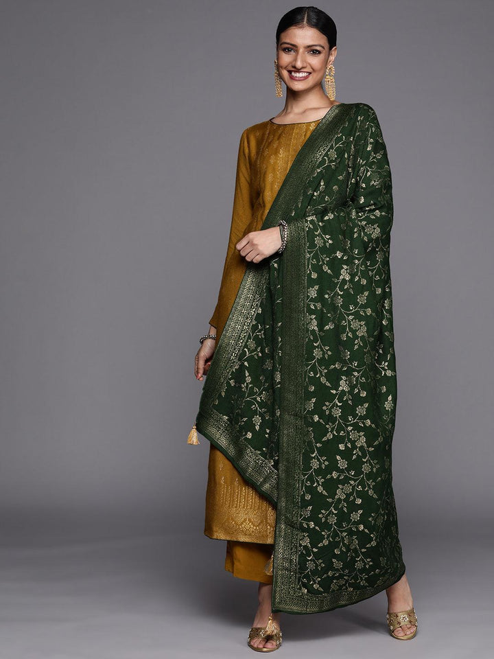 Mustard Self Design Pashmina Wool Straight Suit Set - ShopLibas