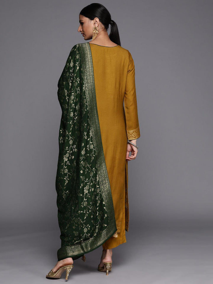 Mustard Self Design Pashmina Wool Straight Suit Set - ShopLibas