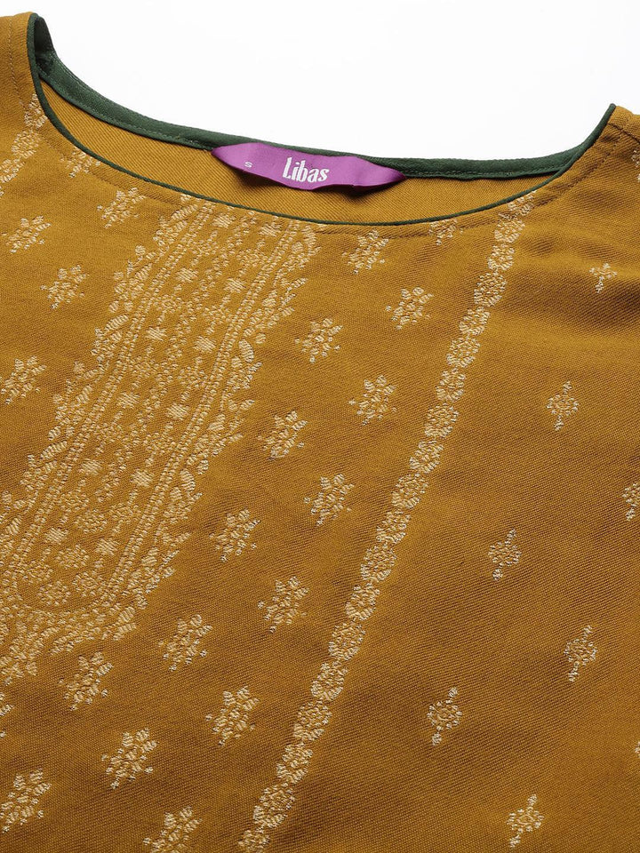 Mustard Self Design Pashmina Wool Straight Suit Set - ShopLibas