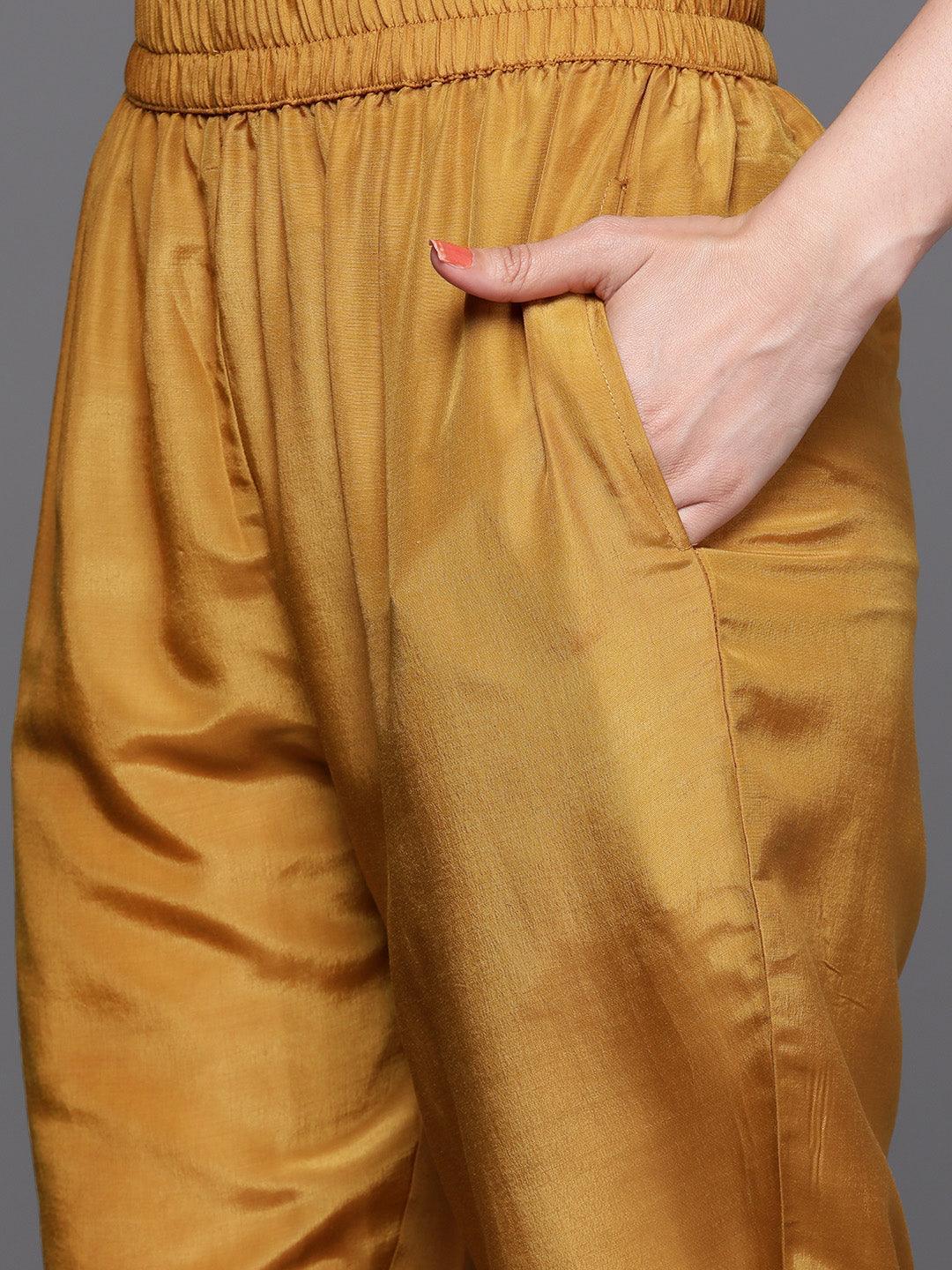 Mustard Self Design Silk Suit Set - ShopLibas