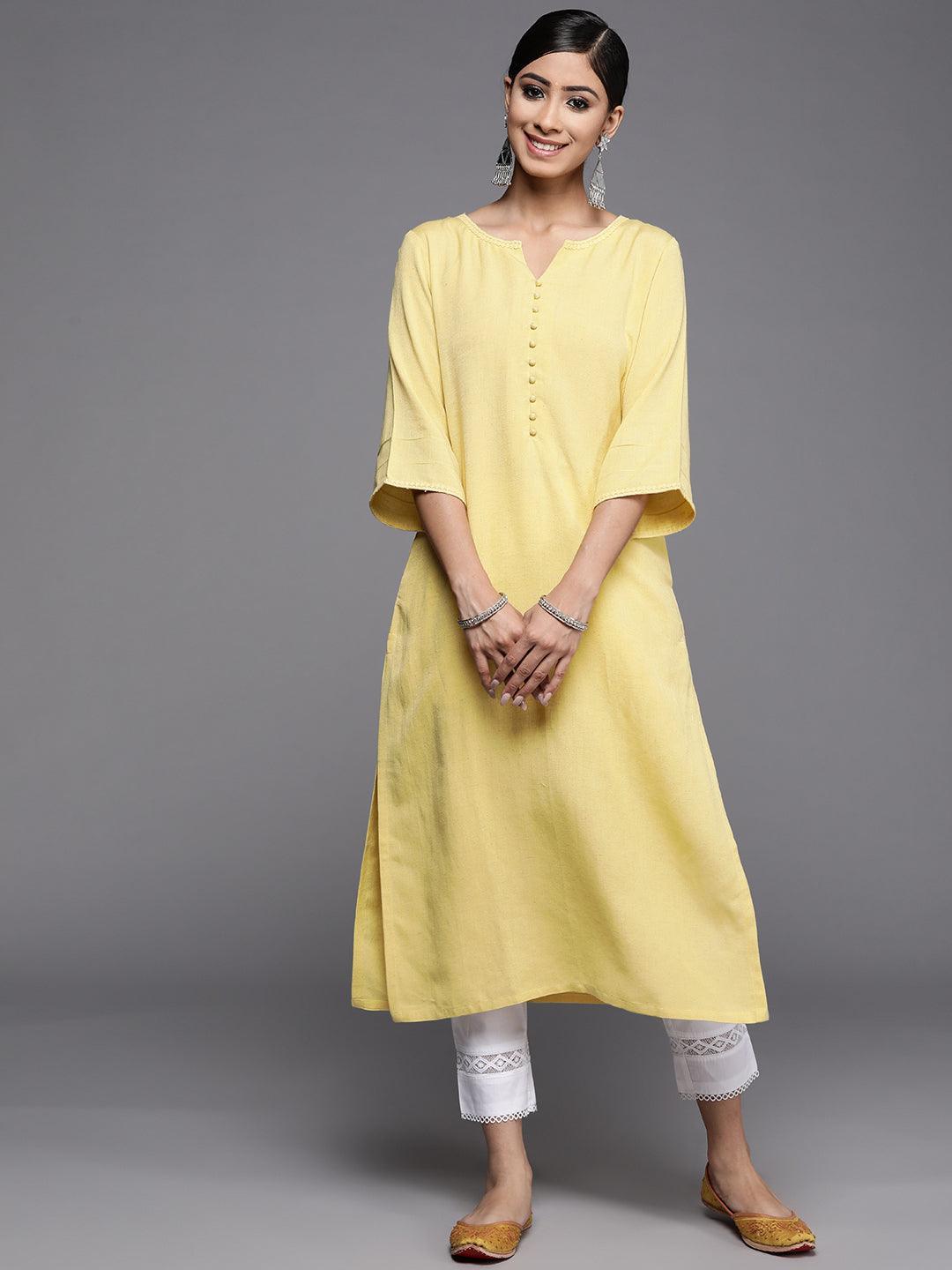 Mustard Solid Rayon Kurta - ShopLibas