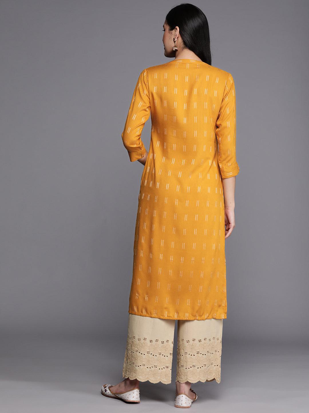 Mustard Woven Design Rayon Straight Kurta - ShopLibas 