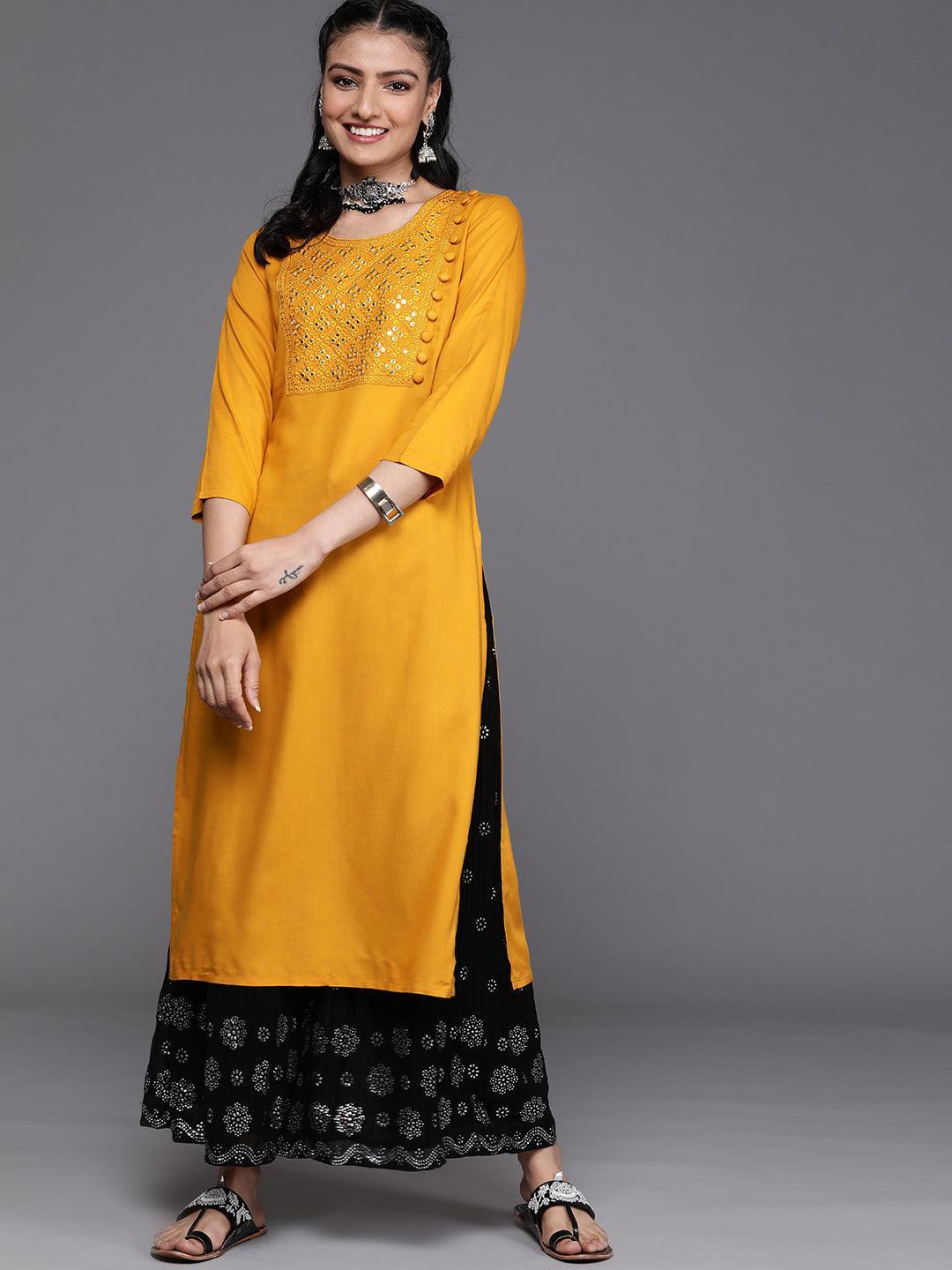 Mustard Yoke Design Rayon Kurta - ShopLibas
