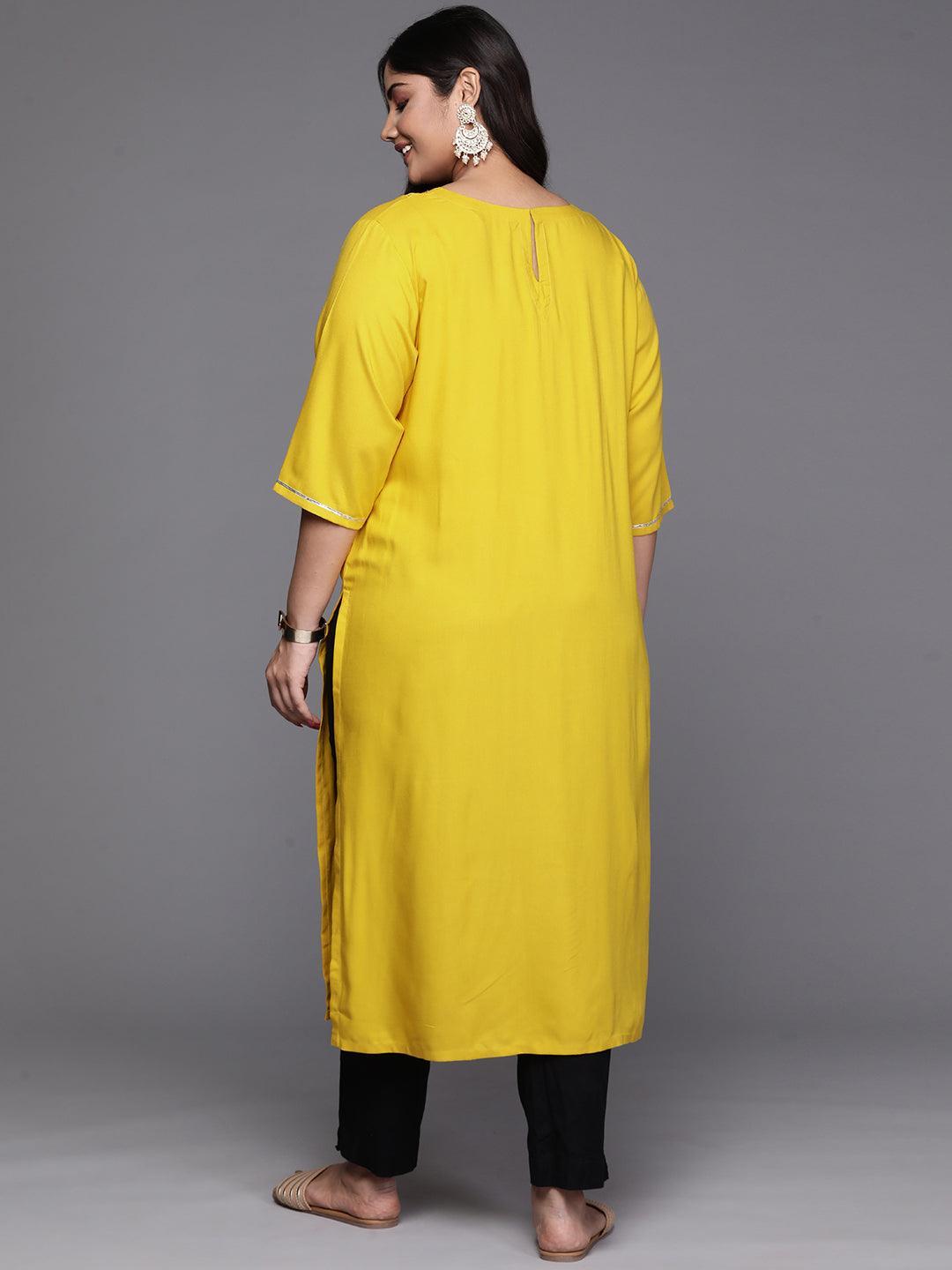 Mustard Yoke Design Rayon Straight Kurta - Libas
