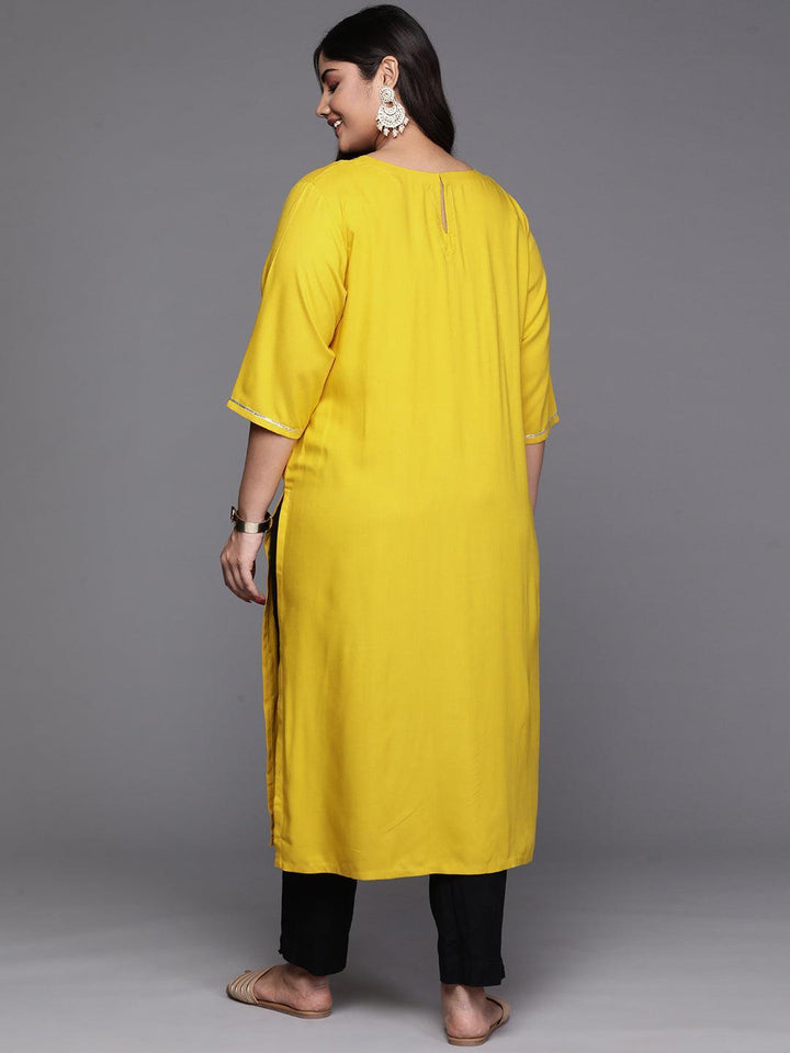 Mustard Yoke Design Rayon Straight Kurta - Libas